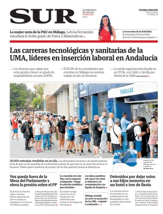 Portada de Diario Sur, 12 de junio de 2026