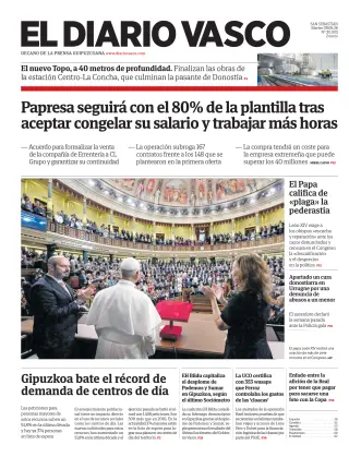 Portada de Diario Vasco, 9 de junio de 2026