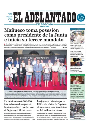 Portada de El Adelantado de Segovia, 12 de junio de 2026