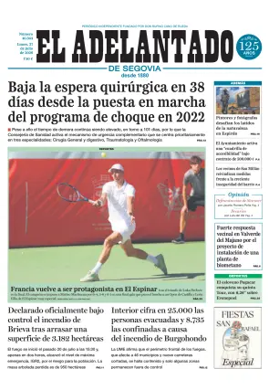 Portada de El Adelantado de Segovia, 27 de julio de 2026