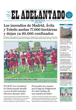 Portada de El Adelantado de Segovia, 28 de julio de 2026
