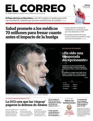 Portada de El Correo, 10 de junio de 2026