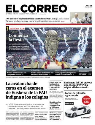 Portada de El Correo, 12 de junio de 2026