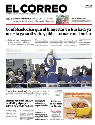 Portada de El Correo, 23 de julio de 2026
