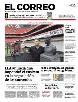 Portada de El Correo, 8 de julio de 2026
