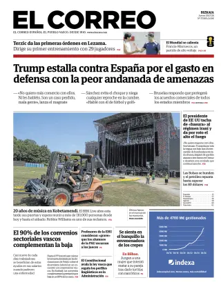 Portada de El Correo, 9 de julio de 2026