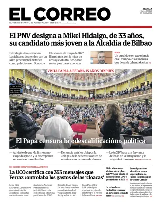 Portada de El Correo, 9 de junio de 2026