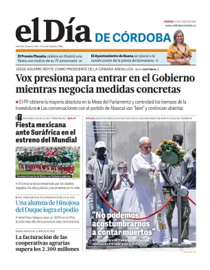 Portada de El Día de Córdoba, 12 de junio de 2026