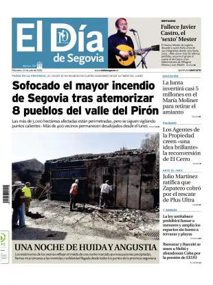 Portada de El Día de Segovia, 22 de julio de 2026