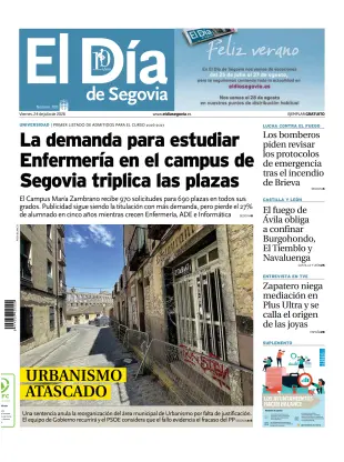 Portada de El Día de Segovia, 24 de julio de 2026