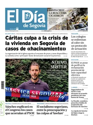 Portada de El Día de Segovia, 29 de mayo de 2026