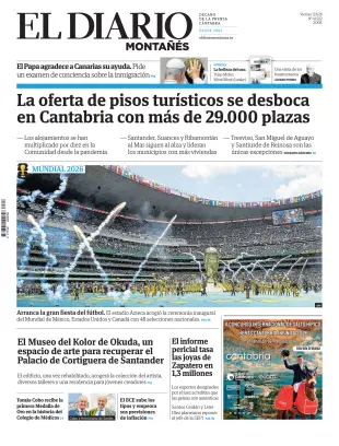 Portada de El Diario Montañés, 12 de junio de 2026