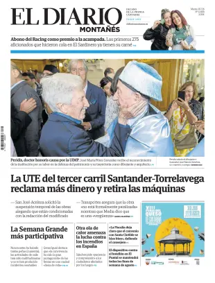 Portada de El Diario Montañés, 28 de julio de 2026