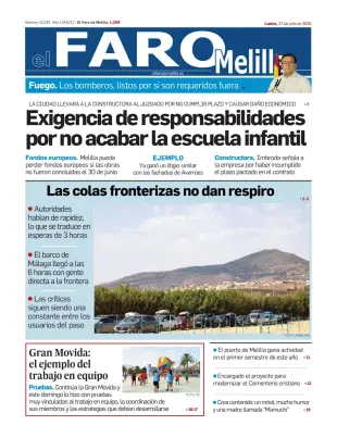 Portada de El Faro de Melilla, 27 de julio de 2026