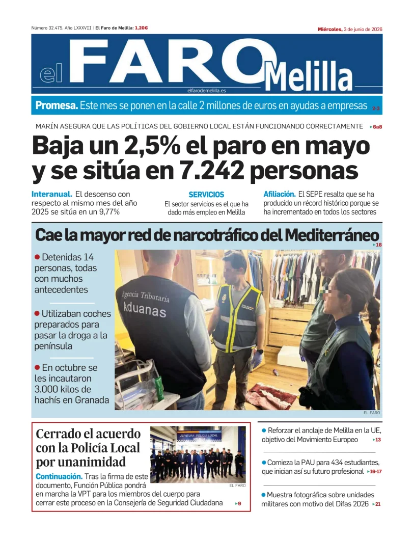 Portada de El Faro de Melilla, 3 de junio de 2026