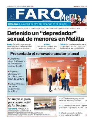 Portada de El Faro de Melilla, 9 de julio de 2026