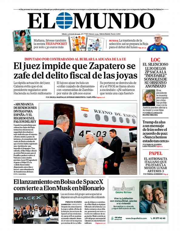 Portada de El Mundo Nacional, 13 de junio de 2026