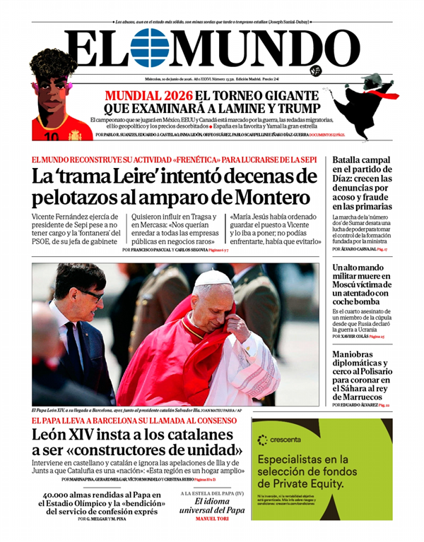 Portada de El Mundo Nacional, 9 de junio de 2026