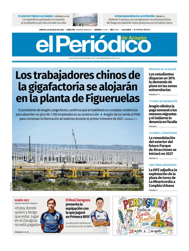 Portada de El Periódico Aragón