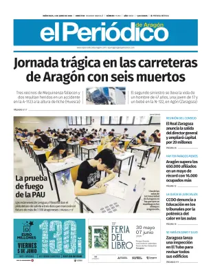 Portada de El Periódico Aragón, 3 de junio de 2026