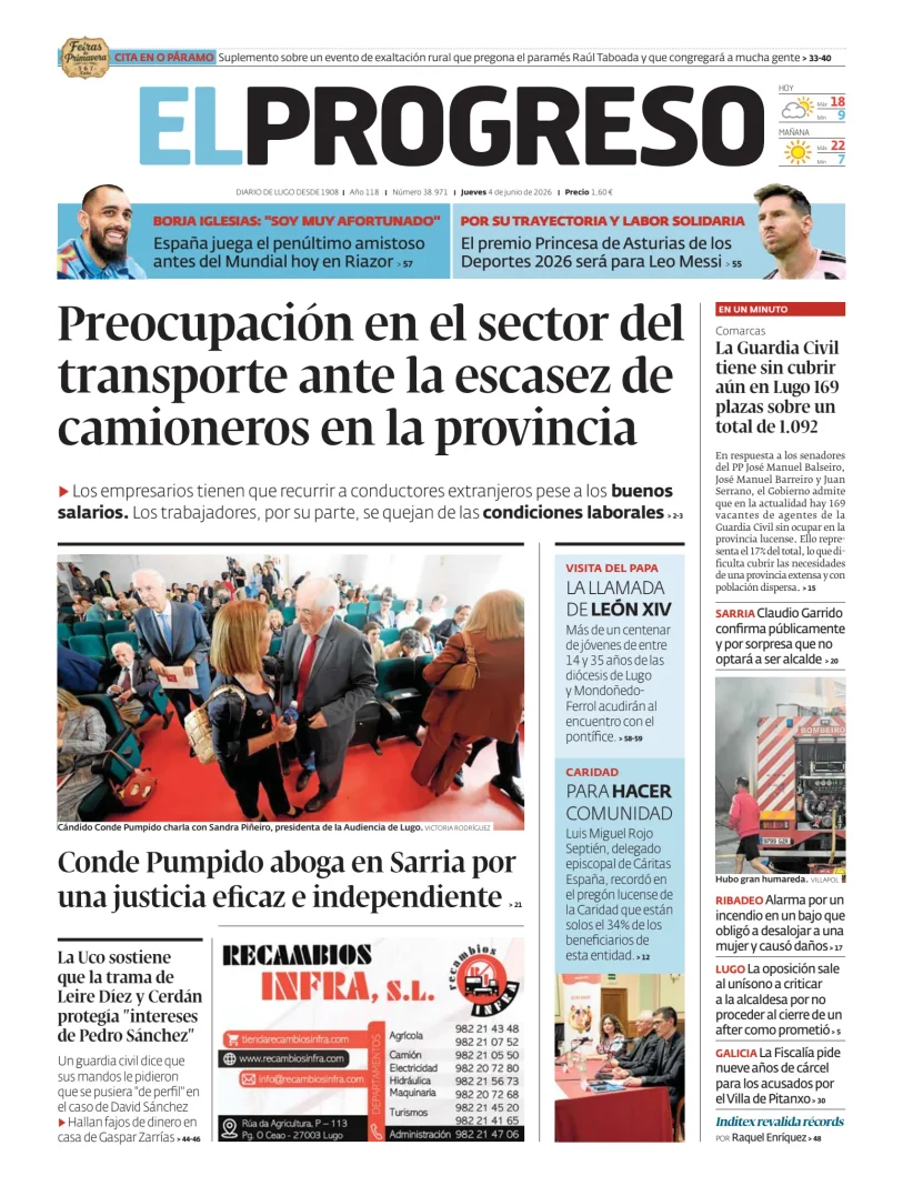Portada de El Progreso, 4 de junio de 2026