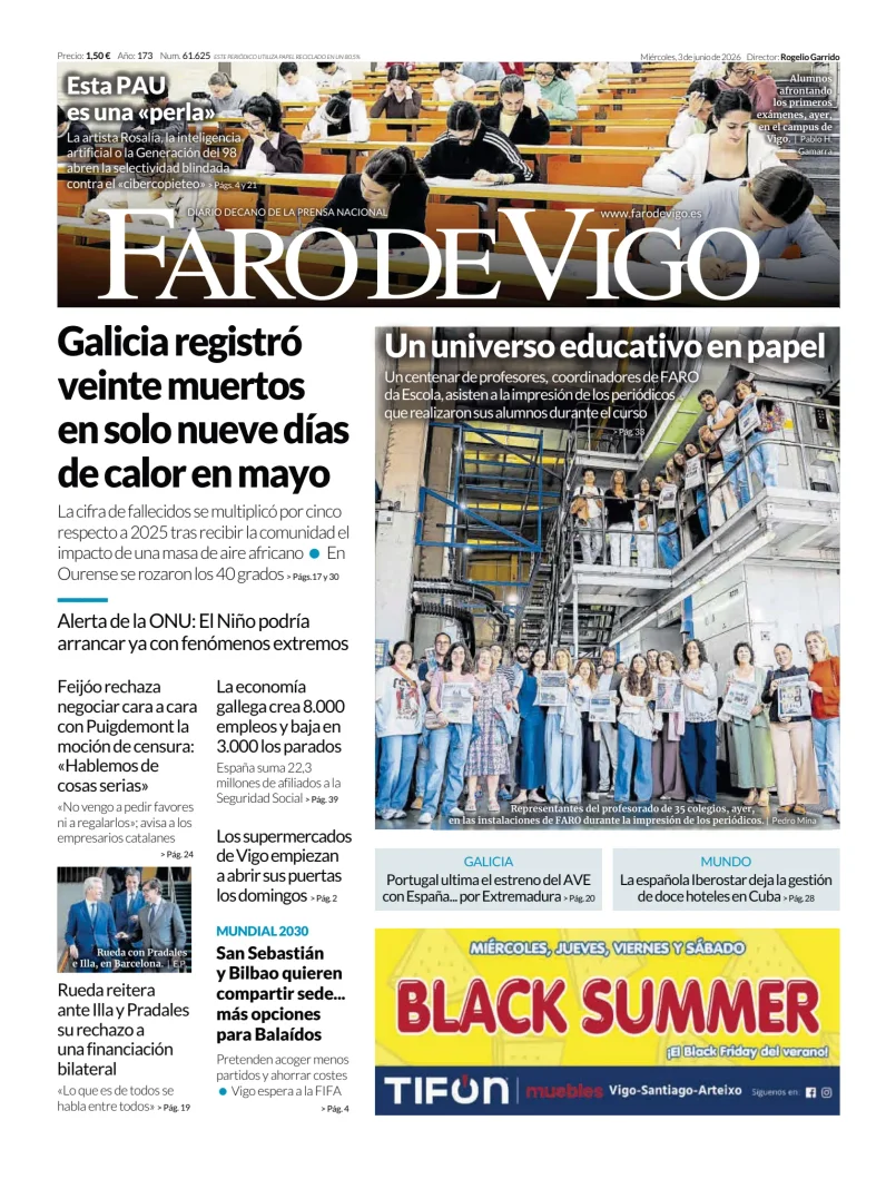 Portada de Faro de Vigo, 3 de junio de 2026