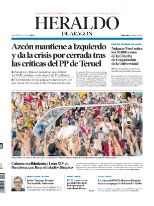 Portada de Heraldo de Aragón, 10 de junio de 2026