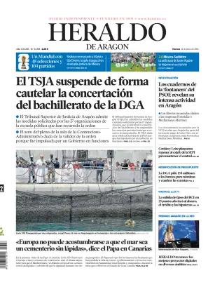 Portada de Heraldo de Aragón, 12 de junio de 2026