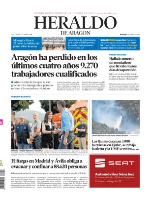 Portada de Heraldo de Aragón, 26 de julio de 2026