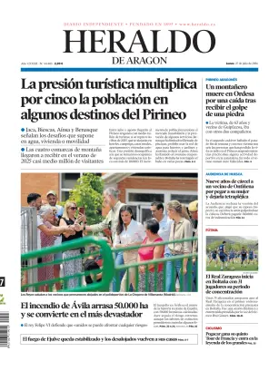 Portada de Heraldo de Aragón, 27 de julio de 2026