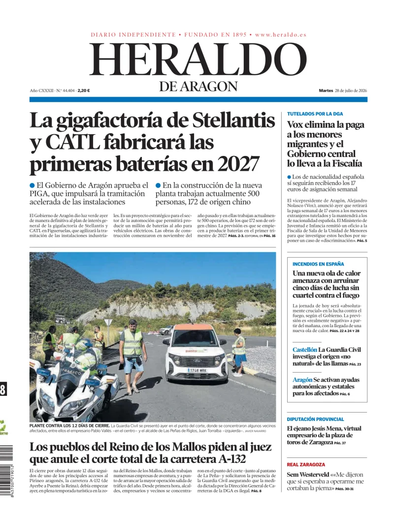 Portada de Heraldo de Aragón