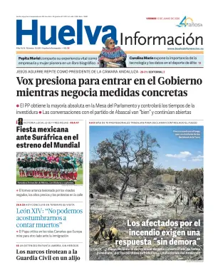 Portada de Huelva Información, 12 de junio de 2026