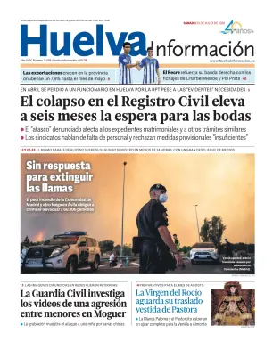 Portada de Huelva Información, 25 de julio de 2026