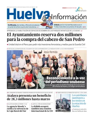 Portada de Huelva Información, 30 de mayo de 2026