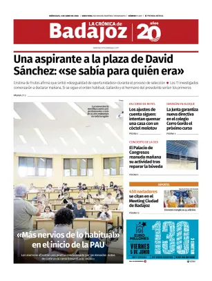 Portada de La Crónica de Badajoz, 3 de junio de 2026