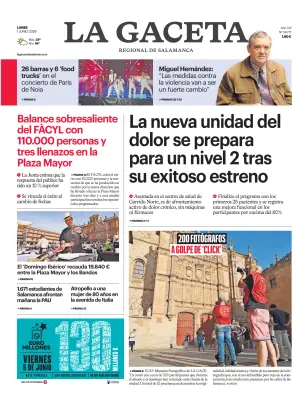Portada de La Gaceta de Salamanca, 1 de junio de 2026