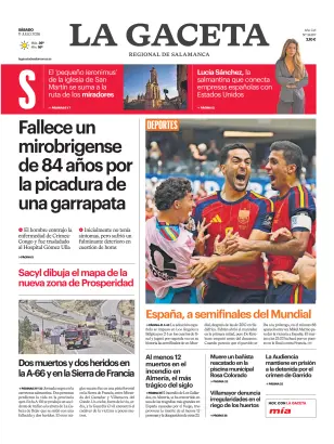 Portada de La Gaceta de Salamanca, 11 de julio de 2026