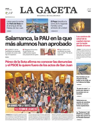 Portada de La Gaceta de Salamanca, 11 de junio de 2026