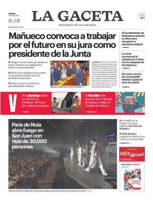 Portada de La Gaceta de Salamanca, 12 de junio de 2026