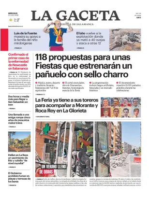 Portada de La Gaceta de Salamanca, 22 de julio de 2026