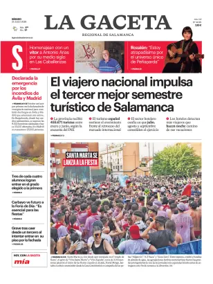 Portada de La Gaceta de Salamanca, 25 de julio de 2026