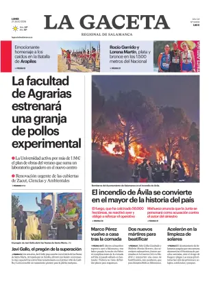 Portada de La Gaceta de Salamanca, 27 de julio de 2026