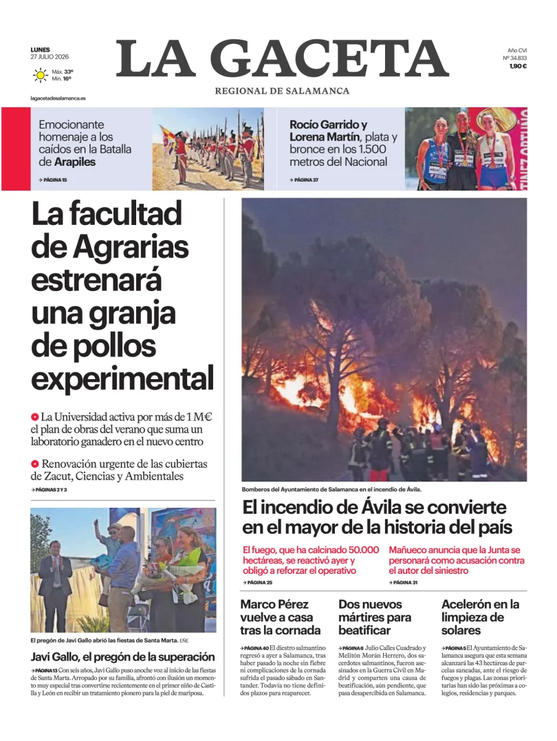 Portada de La Gaceta de Salamanca