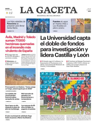 Portada de La Gaceta de Salamanca, 28 de julio de 2026