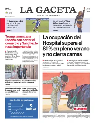 Portada de La Gaceta de Salamanca, 9 de julio de 2026