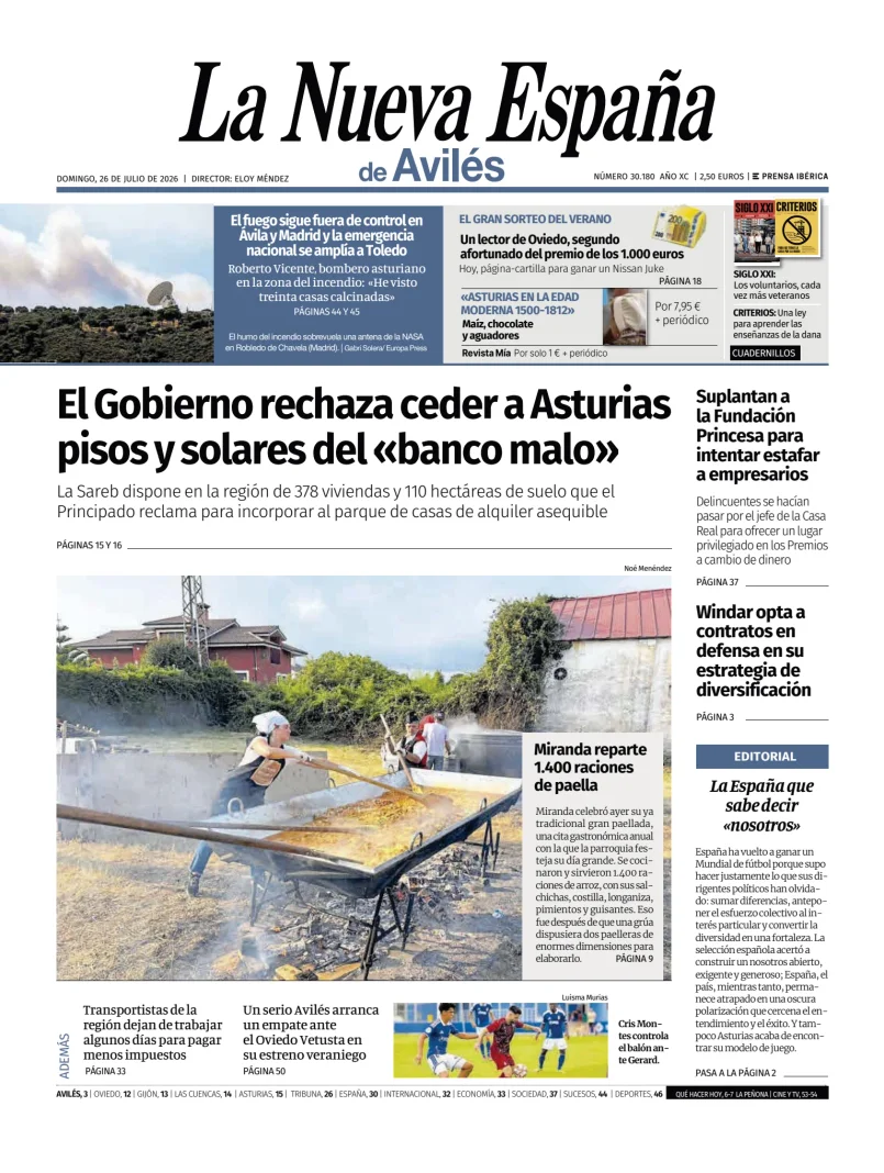 Portada de La Nueva España (Avilés)