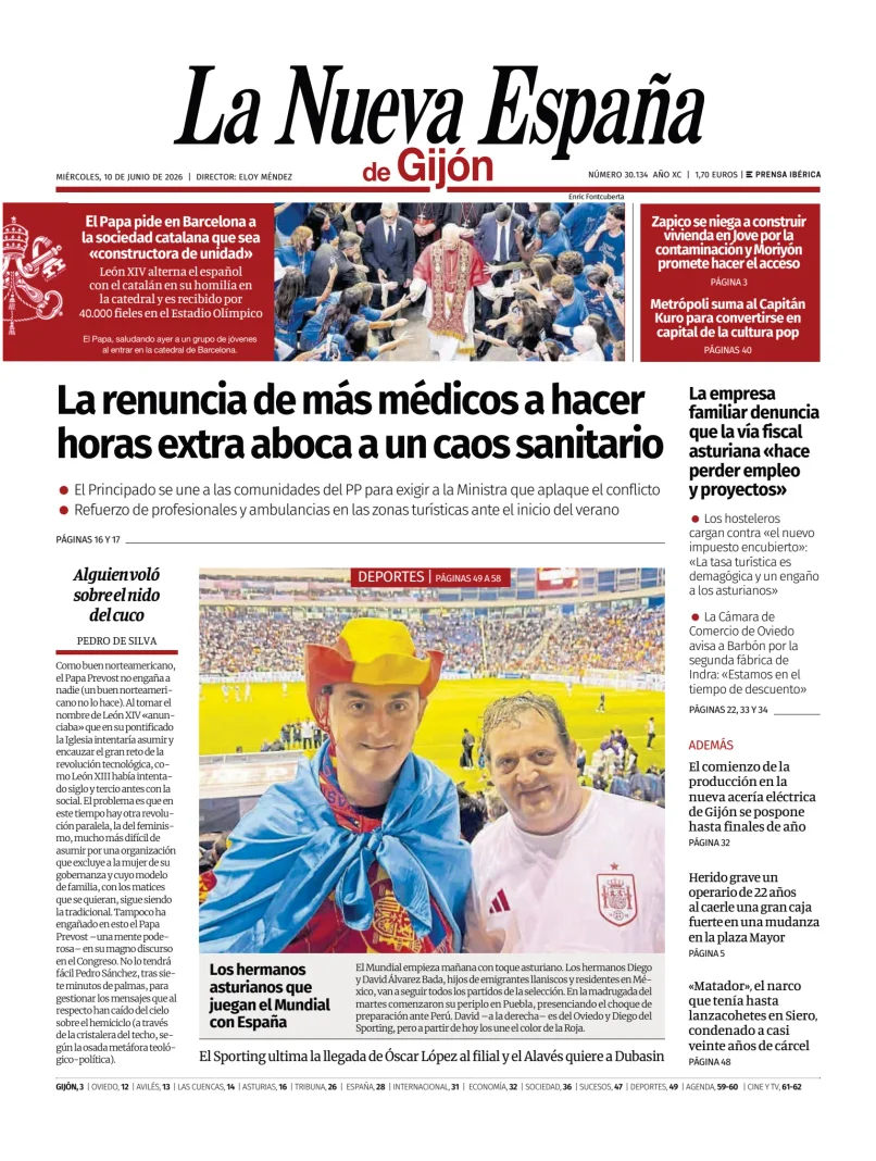 Portada de La Nueva España (Gijón)