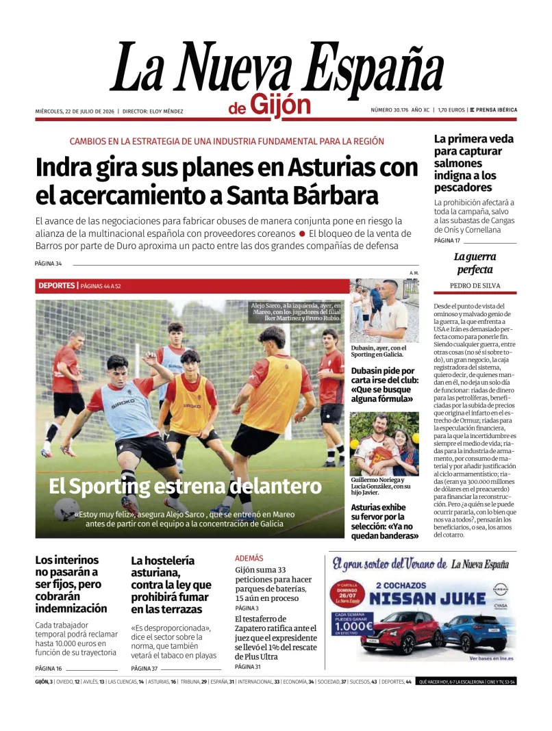 Portada de La Nueva España (Gijón)
