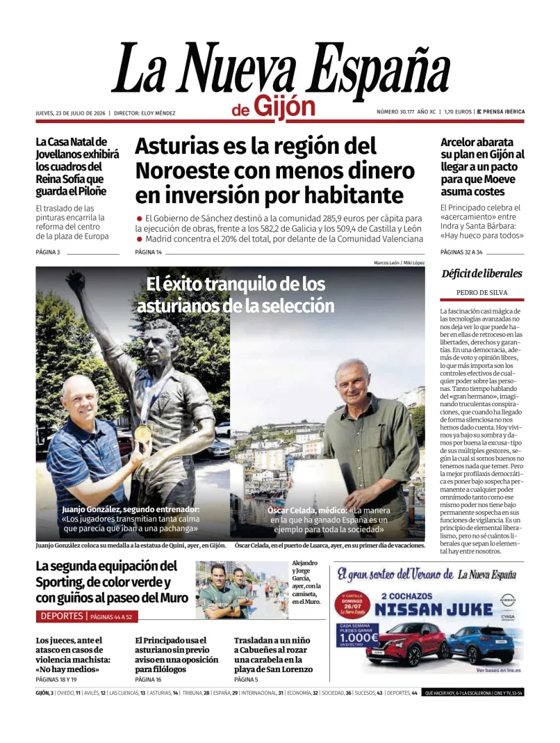 Portada de La Nueva España (Gijón)