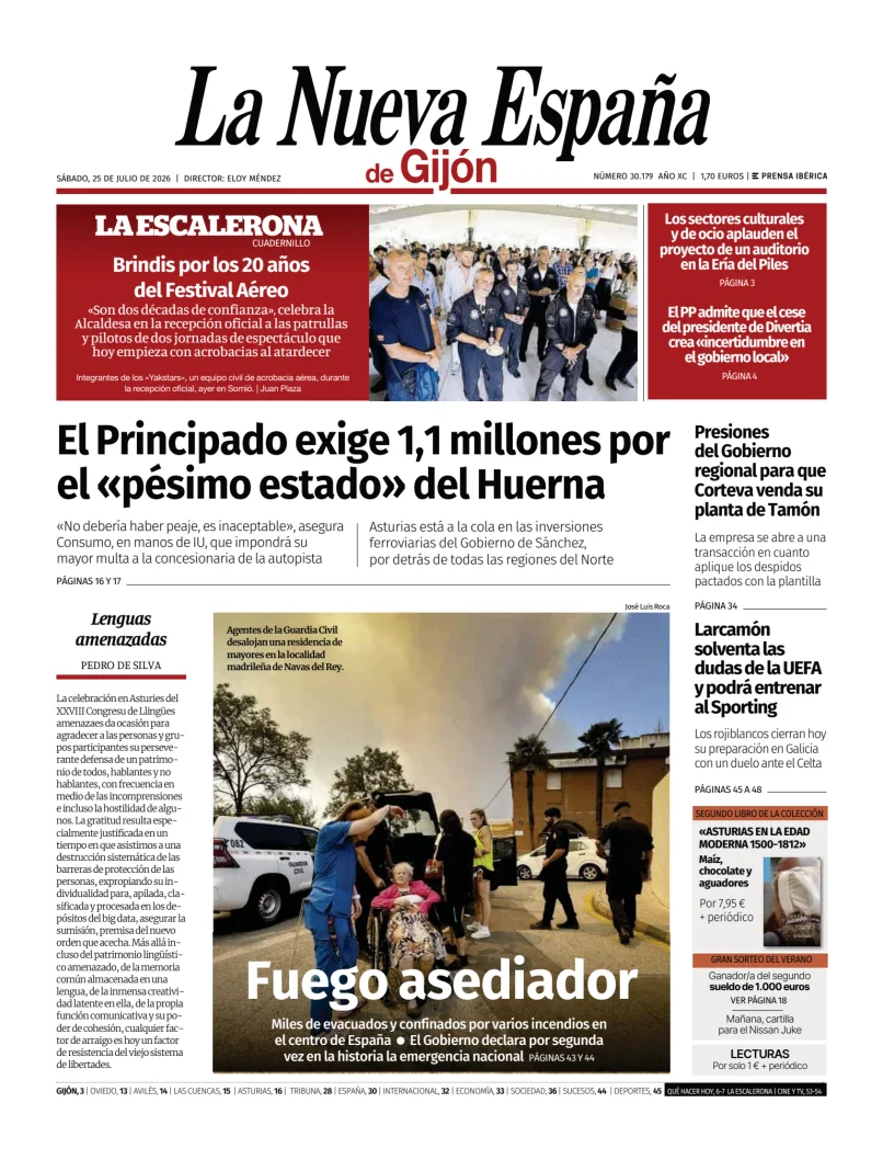 Portada de La Nueva España (Gijón)